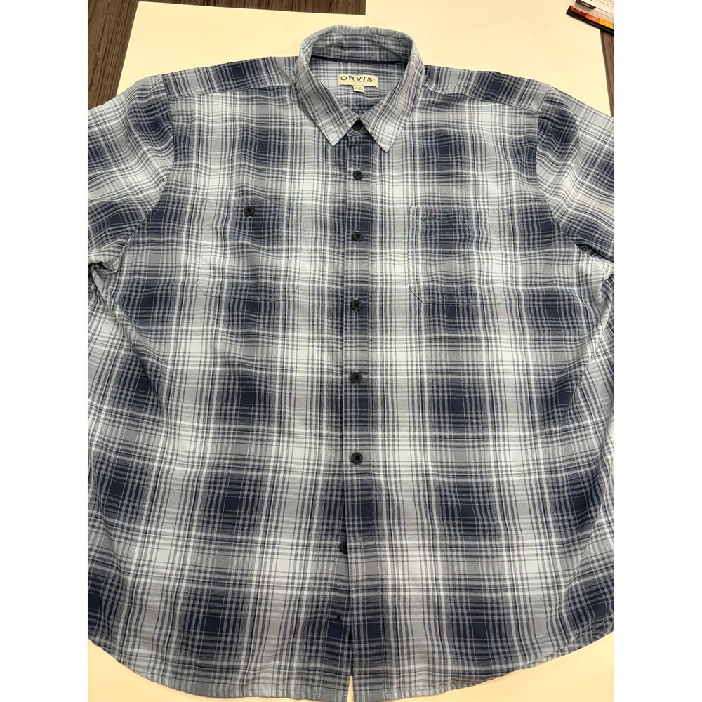 Orvis Classic Collection Plaid Button Down Shirt Men's XXL Gray Blue